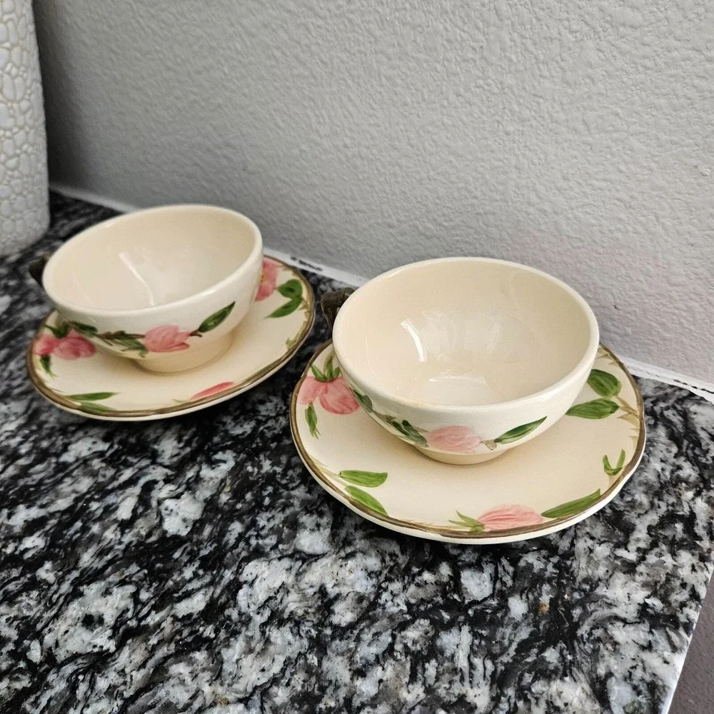Franciscan Tea Cups And Saucer Desert Rose Made In USA Set of 2‎  VTG